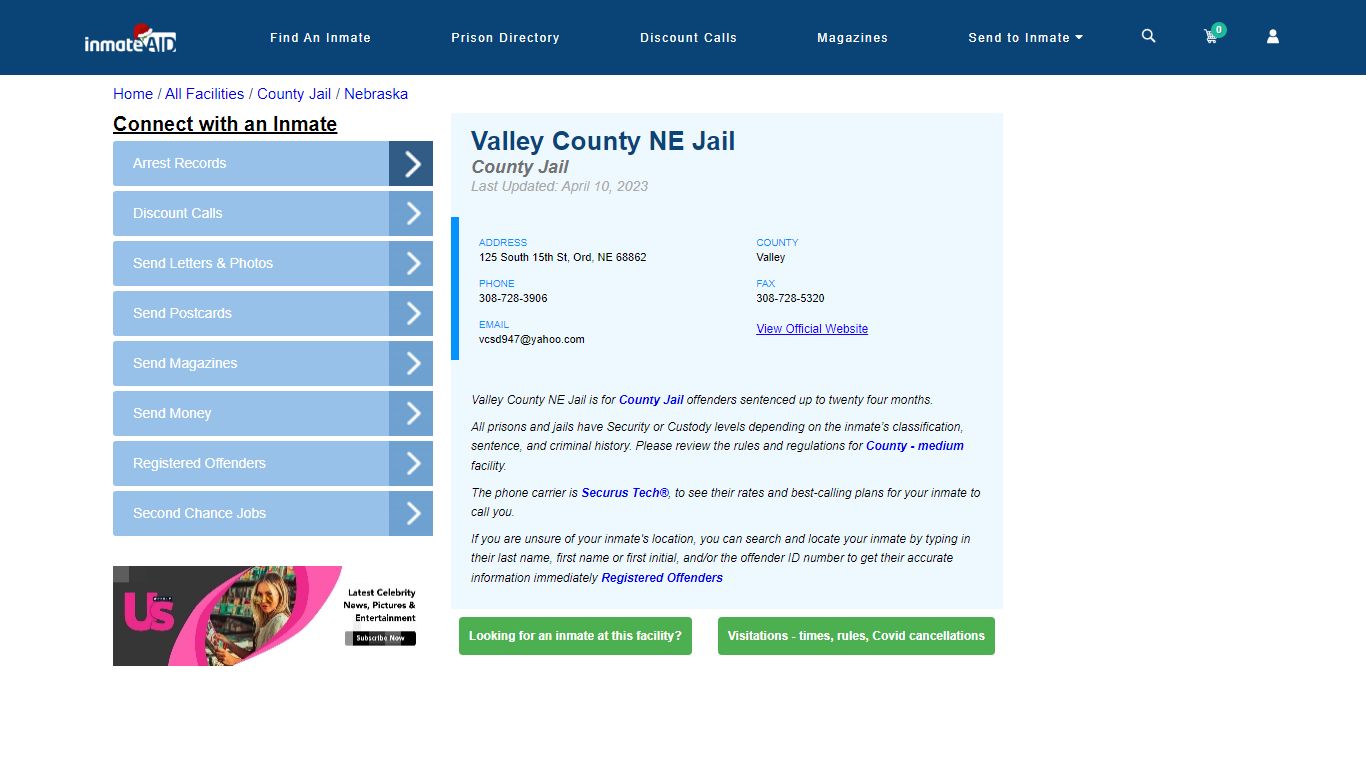 Valley County NE Jail - Inmate Locator - Ord, NE