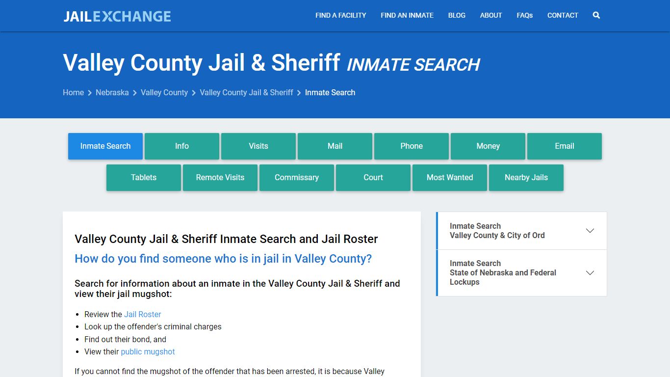 Inmate Search: Roster & Mugshots - Valley County Jail & Sheriff, NE